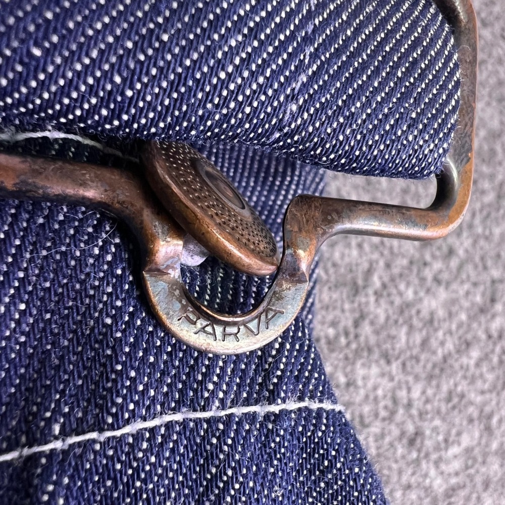 VTG Parva Fasteners Denim Overalls 30x28.5‎ Blue Flare Workwear Carpenter Retro